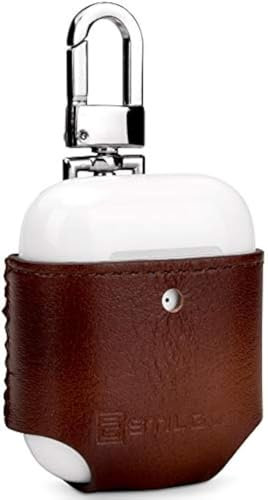 StilGut cover compatibile con AirPods di seconda generazione, AirPods 2 case in vera pelle, case con moschettone, marrone antico