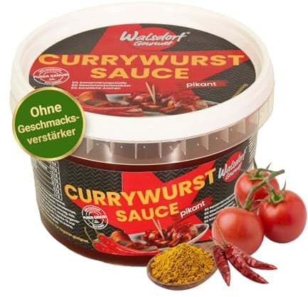 Walsdorf Gourmet Currywurst Sauce pikant - 500 g Schale - Currysauce mit milder Schärfe - Ohne Geschmacksverstärker & künstliche Zusätze - Vegan - Manufakturqualität vom Niederrhein