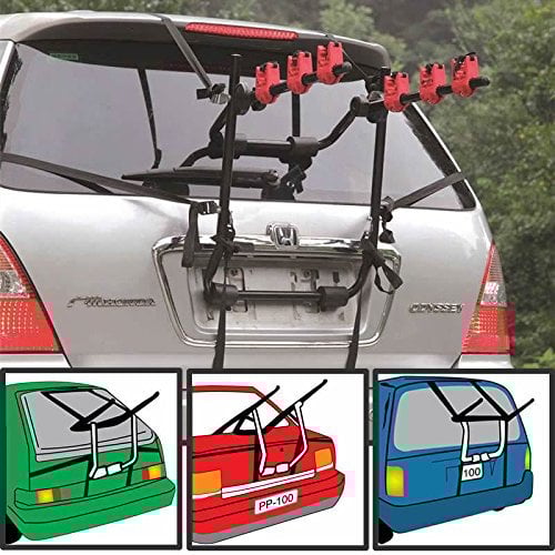 Shield Autocare 3 Bike Rack Car Bicycle Boot Holder, Secure Foldable Black Universal Cycle Carrier Trunk Mounted | Suitable for Saloons Hatchbacks Estates 4x4 & SUV's