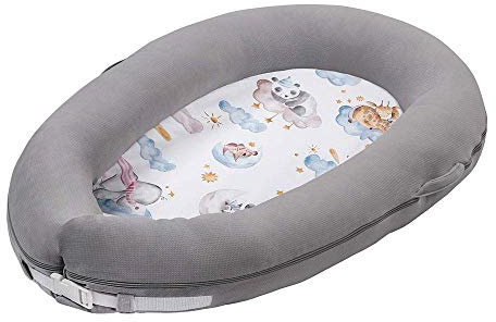 LULANDO Baby-Nest VELVET, Kuschelnest, multifunktionales Bettnestchen für Kinder, Babynestchen, Säuglingsnestchen, 100% Baumwolle, 80x45x15 cm (sleepy)