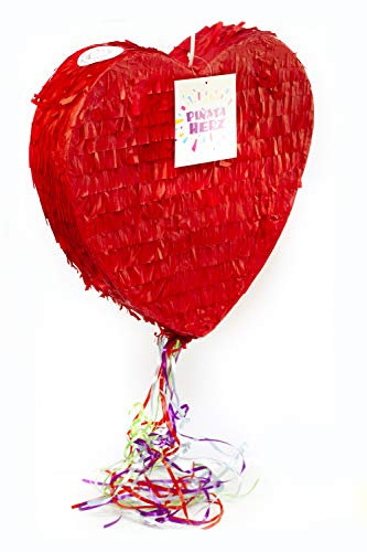 Trendario Pinata Hochzeit - Herz Pinata 37 cm groß in rot - ungefüllt - Ideal zum Befüllen mit Süßigkeiten und Geschenken