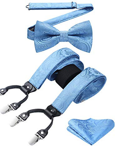 HISDERN Hosenträger für Herren Paisley Y Form und Längenverstellbar Hosenträger mit 6 starken Clips und Fliege mit Einsteckuch