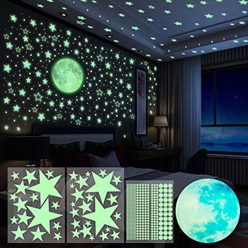 Yosemy 4pcs Wandsticker Leuchtaufkleber Sticker 563 Stück Leuchtsticker Wandtattoo Mond und Sterne Fluoreszierend Wandaufkleber, Leuchtstoff Aufkleber Für Kinderzimmer Dekorative Aufkleber