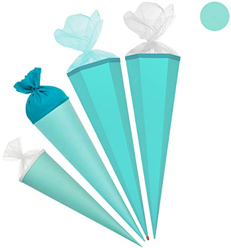 Schultüte - Rohling - TÜRKIS blau - 70 cm - mit Holzspitze - rund - Filzabschluß - Zuckertüte - Roth - Jungen Mädchen - einfarbig Uni - Schultütenrohling mit..