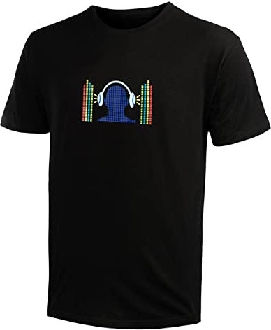 T-shirt LED pour festival, t-shirt lumineux, fête, anniversaire, enterrement de vie de garçon, brille dans l'obscurité, réagit à la musique, Trash Party Outfit - Noir - X-Large