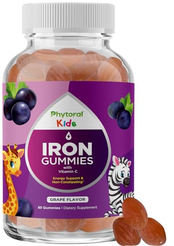 Kids Iron Gummies with Vitamin C - Blood Builder Iron Supplements for Kids with Gentle for Stronger Immunity & Energy Support - Vitamin B6, B12, A, Niacin & Folate Gummies - Vegan & GMO - 60 Count