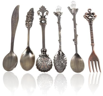 6PCS / Set De Cucharas Retro, Tallada Cuchara De Café, Cucharadita Retro, De Aleación De Zinc De Café De Postre Vajilla Cucharas Para El Hogar Cubiertos De Cocina De Frutas Crockery Cake