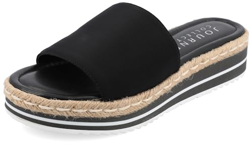 Journee Womens Braided Espadrille Wedge Heel Open Round Toe Slip On Neoprene Rosey Platform Slide Sandal Black, 8.5