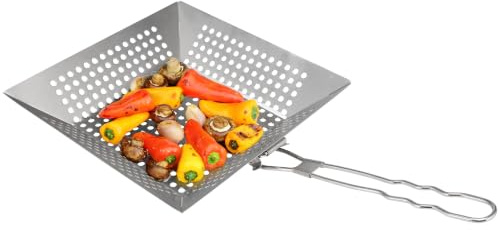 bremermann Grillpfanne quadratisch // mit Klapp-Griff // Edelstahl ca. 30,5 x 6 x 51,5 cm // Grillkorb Grillplatte
