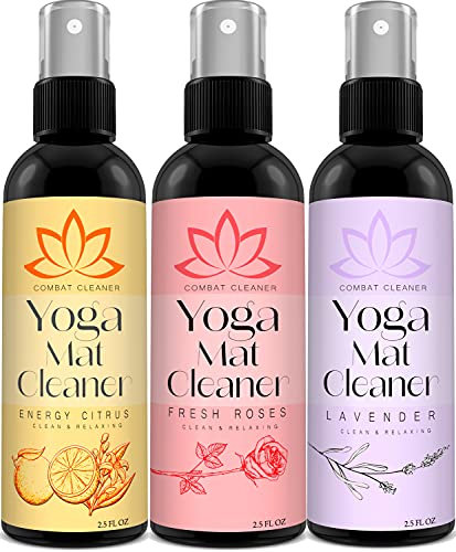 Combat Cleaner Yogamatten-Reiniger-Spray-Set (3 Stück) enthält ein Mikrofaser-Handtuch, stellt Yogamatten wieder her und erfrischt (Lavendel, frische Rosen, Energy Citrus)
