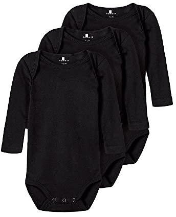 NAME IT Unisex Baby Nbnbody 3p Solid Black 3 Noos Schlafanzug, Schwarz, 56 EU