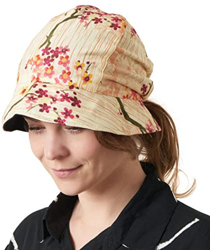 CHARM Damen Faltbarer Sonnen Hut - Sommer Mütze UV 50 Schutz Ballonmütze Strandhut Chemo Kappe Cap Floral Beige