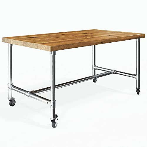 KLEMP Tischgestell Wien mit Rollen im Industrie-Stil, aus silberfarbenen Aluminiumrohren und Verbindern, zum Selbermachen, H-Tischbeine mit Rädern und Traverse L160 x B90 x H72 cm