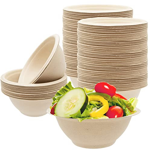 100 Pack 8oz Compostable Paper Bowls,Heavy-Duty Disposable Natural Bagasse Bowls,Biodegradable Soup Bowls,Eco-Friendly,Heat Resistant,for Ice Cream,Salad,Soup,Snack,Dessert,Pasta,Hot or Cold Use