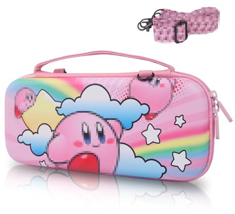 TIKOdirect Custodia da trasporto per Nintendo Switch e modalità OLED, graziosa borsa da viaggio portatile con design aggiornato di interni rosa con tracolla regolabile, rosa Kirby