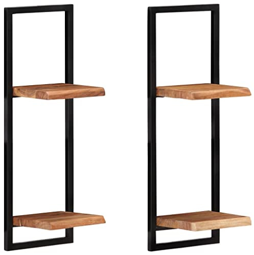 vidaXL 2X Wandregal Wandregale Hängeregal Bücherregal Schweberegal Badregal Küchenregal Wandboard Regal Regale 25x25x75cm Massivholz Akazie Stahl