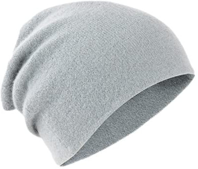 Villand 100% Kaschmir Mütze für Damen und Herren mit Geschenkbox, doppellagige Kaschmir Strickmütze, übergroße Winter Skimütze (Hellgrau)