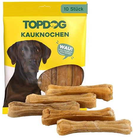 Topdog Kauknochen Hund 10 Stück 12 cm - Rinderhautknochen für Hunde aus 100% Rind - Hundekauknochen - Pflegt die Zähne und unterstützt den natürlichen Kautrieb Ihres Hundes