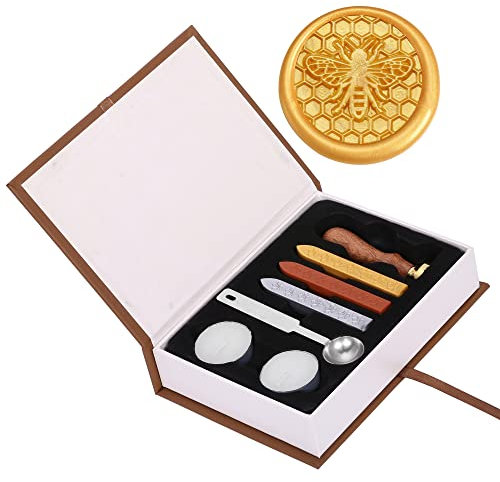 Yoption Wachssiegel-Stempel-Set, Bienen- und Wabenwachs, klassisches Vintage-Siegelwachs-Set, Retro-Siegelstempel, Geschenkbox-Set (Biene und Waben)