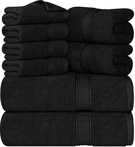 Utopia Towels - 8 teilig Handtücher Set aus Baumwolle mit Aufhänger - 2 Badetuch, 2 Handtücher und 4 Washclappen - (Schwarz)