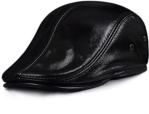 JIARY Mütze Herren,Outdoor-Lederhut Für Herren Mit Krempe Winddichter, Warmer Ohrenschützer-Lederhut,Schwarz,XXL