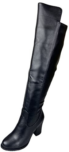 Joliss Mujer Tacón Ancho Moda Sobre La Rodilla Boots Mujer Cremallera Punta Redonda Botas Largas Tacón Medio Zapatos Largas Negro Talla 38 EU/39Cn