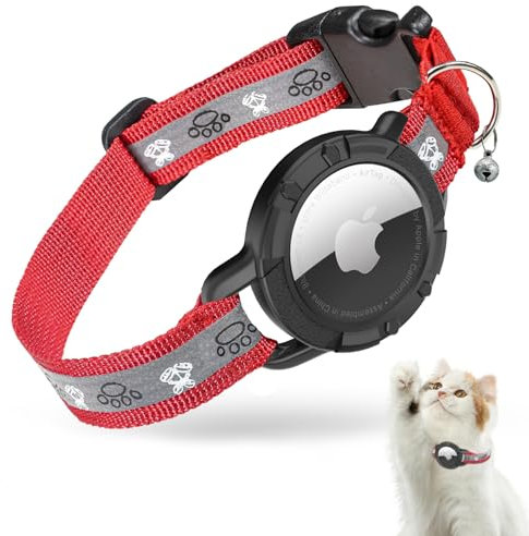 AirTag Katzenhalsband, Reflektierend Air Tag Halsband Katze, GPS Katzenhalsband mit Verstellbares und Glocke, Integriertes Apple Air Tag Katzen Halsband, Geeignet Für Katzen Welpen[Rot][XS]