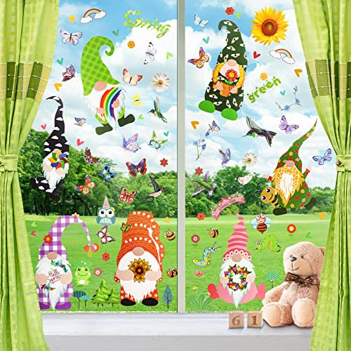 Yunkctuk 98 Stück Fensterbilder Frühling, Klebefolie Anti-Kollision Fensterdeko, 9 Blätter Fensterbilder frühling Kinder, Fenster Deko für Kinderzimmer