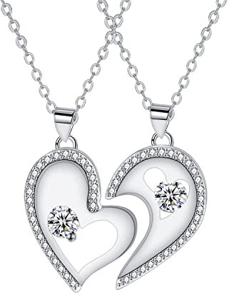 Hifeeled Set di 2 Donna Collane Cuore Argento 925 Ciondolo Cuore Collana Dell'amicizia Regolabile |45cm+5|Regalo Originale per Donne e Sorelle