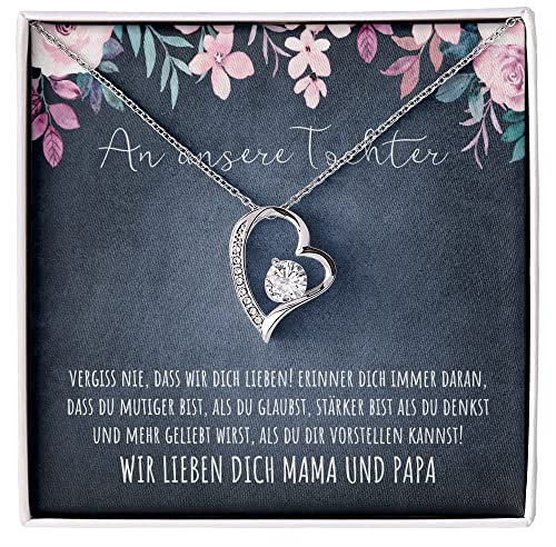 Geschenk für Tochter Herz Halskette Geschenke für Frauen Tochter Mädchen Kette mit personalisierter Karte und Geschenk- Box zum Geburtstag Hochzeit Weihnachten (Herz - 925S Silber)