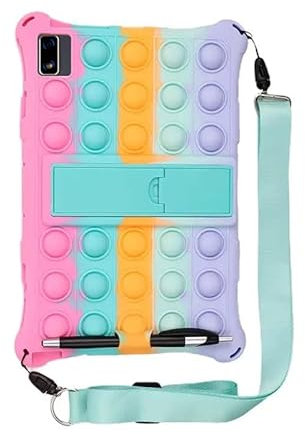YEDUZN Pop Push Bubble it Silicone Case Compatible With TCL 10 TABMAX Tablet Stand Cover With Strap Stylus For Kids (Color : Colorful Pink)