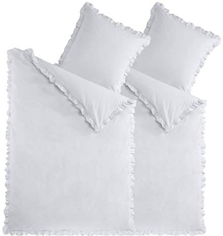 optidream 4-tlg. Bettwäsche Set Rüschen 135x200 mit Reißverschluss 100% Baumwolle Uni Silber