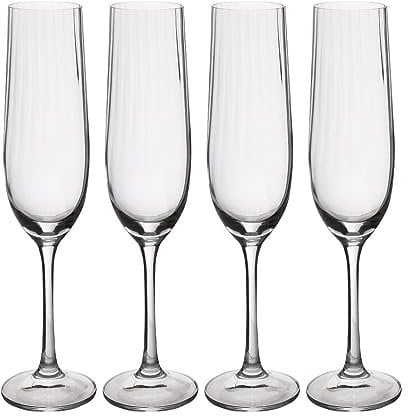 MIKASA Treviso Crystal Flute Glasses, 190ml, Set of 4 Lead-Free, Champagne Flutes with Rippled Effect for Celebrations