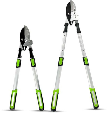 Crystals Telescopic Ratchet Anvil Lopper – Tree Lopper for Gardening Heavy Duty – Hand Loppers Extendable from 28 to 35 Inches – Sharprazor C50 Blade - Green