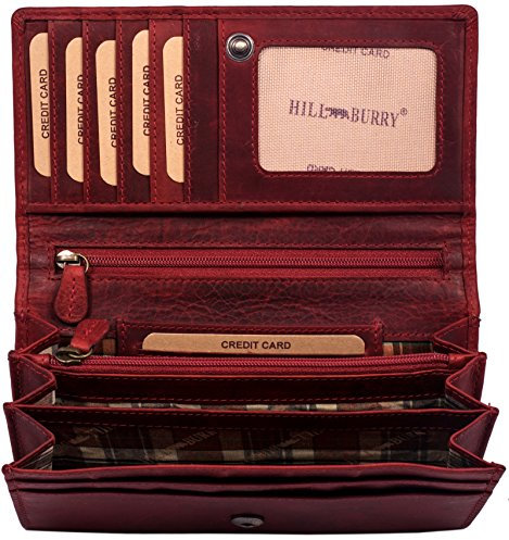 Geldbörse Damen Leder | Echt Leder Portemonnaie Frauen mit RFID Schutz - Hochwertiges Portmonee aus echtem Leder | Weiche Vintage Damenbörse mit Kartenfächer (Rot)