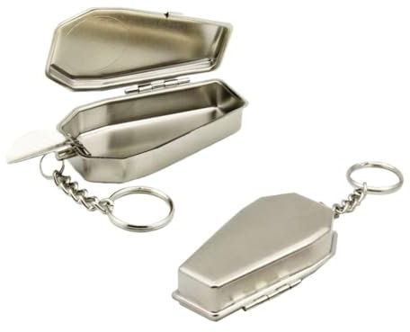 zaoalife 2pcs Coffin Shape Pocket Ashtray, Portable Pocket Ashtray, Mini Tinplate Ashtray with Key Chain Ash Holder for Home Car Indoor Outdoor
