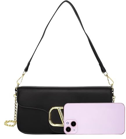 Bcenoilua Umhängetasche Damen, Metallischer Kettenriemen PU Leder Handtasche Satchel Verstellbarer Abnehmbarer Schultergurt für Umhängetasche, für Elegant Partys die Stadt