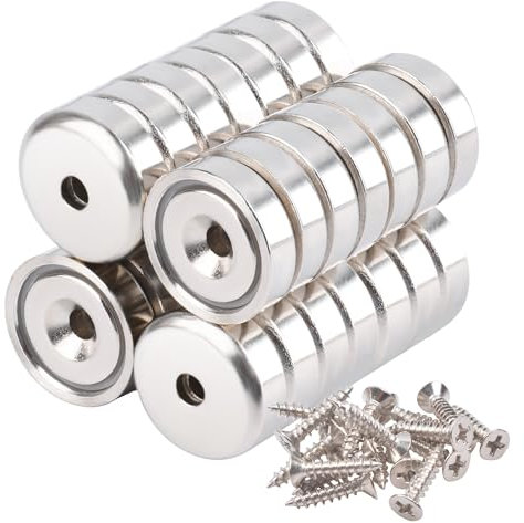 MIN CI - 28 magneti forti al neodimio, con foro 16 x 5 mm, portata 6 kg, viti magnetiche grandi, rotonde, piatte, per lavagnetta magnetica, utensili da cucina, chiavi