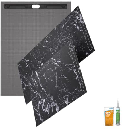Receveur de douche à carreler 120 x 90 WEDI Fundo riolito neo + revêtement Top marble black + colle