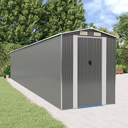 Bulliing Geräteschuppen Hellgrau 192x1021x223 cm Verzinkter Stahl GartengeräTehaus Metall Kleines Gartenhaus GartenhüTte GeräTeschuppen Lagerzelt