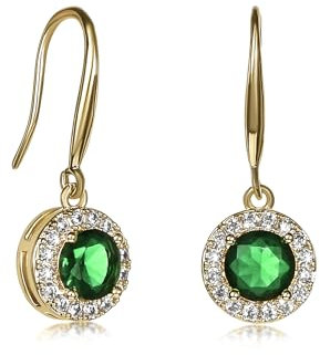 Zavana Grüne Ohrhänger für Damen und Teenager-Mädchen im Halo-Design, goldene Ohrringe in Grün für Frauen mit Grünen Zirkonia-Steinen, elegante Ohrringe Grün Hängend für Damen