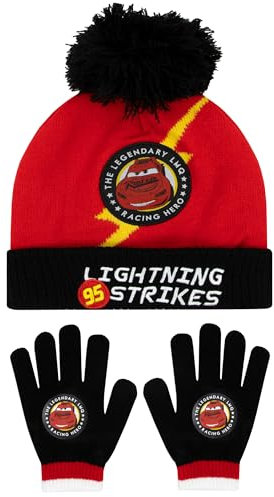 Disney Mütze Und Handschuhe | Jungen Cars Hut Und Handschuhe | Wintermütze Kinder Lightning McQueen | Schwarz Einheitsgröße