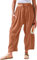 TARSE Damenhose aus Leinen, weites Bein, lässig, lockerer Kordelzug, niedrige Taille, Strand, Palazzo, Haremshose mit Taschen, rotbraun, M