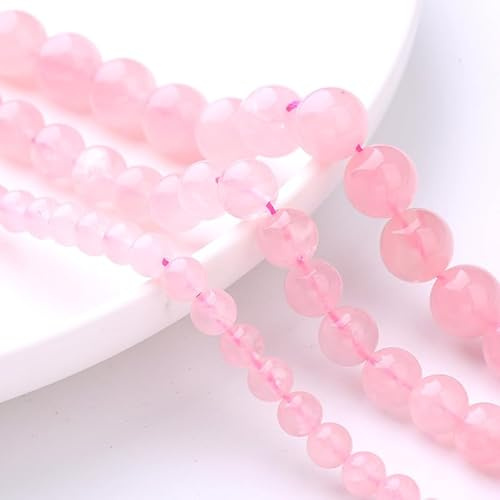 HERZONE environ 90 pièces Perles naturelles en quartz rose 8 mm Rondes Pierres précieuses roses en pierres à enfiler pour la fabrication de bracelets, colliers et bijoux à faire soi-même (quartz rose