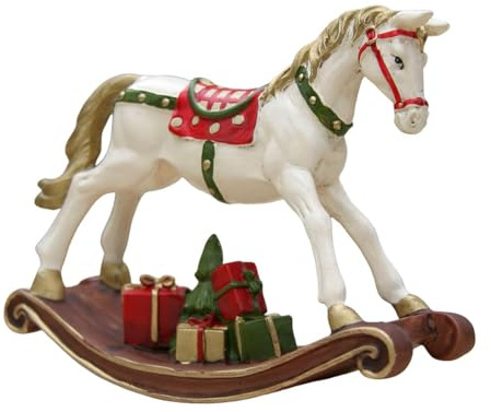 Ruhnjyg Weihnachts-Schaukelpferd-Ornament - Farbig Bemaltes Schaukelpferd aus Harz - Weihnachtliche Dekoration für Zuhause