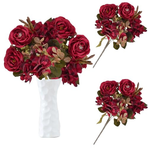 astylishome Artificial Flowers for Decoration Artificial Roses Silk Rose Fake Red Flowers with Stem Floral Gift for Wedding Arrangement Party Home Decor 3303