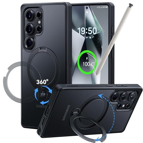 CASEKOO 360° MagicStand for Samsung S25 Ultra Case for MagSafe [Super Magnetic] [16FT Military Protection] Shockproof Samsung Galaxy S25 Ultra Case Frosted Translucent Phone Cover 6.9'', Matte Black