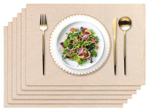 Weldomcor Tischsets Abwaschbar Leinen 6er Set Tischsets Stoff Hitzebeständige Platzdeckchen Doppelseitiges Nähen Platzset für Hause Dinnerpartys Küche Restaurant und Hotel, Beige