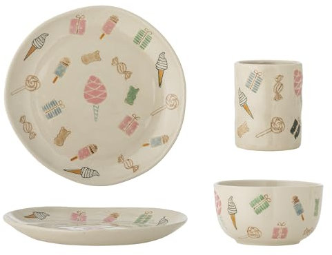 Bloomingville Mini Sweets Geschirr-Set, Natur, Steingut, C:T7xH9/B:T11xH6/P:T18x2 cm, 3er-Set, 210 ml / 335 ml