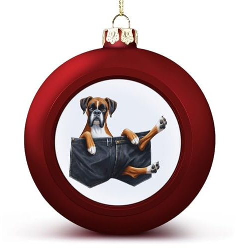 Frohe Weihnachten hängende Kugel Ornament rot Andenken lustiger Hund Boxer Weihnachtskugel Ornamente Dekoration für Weihnachtsbaum Weihnachten Neujahr Geburtstag Hund Geschenke für Freunde
